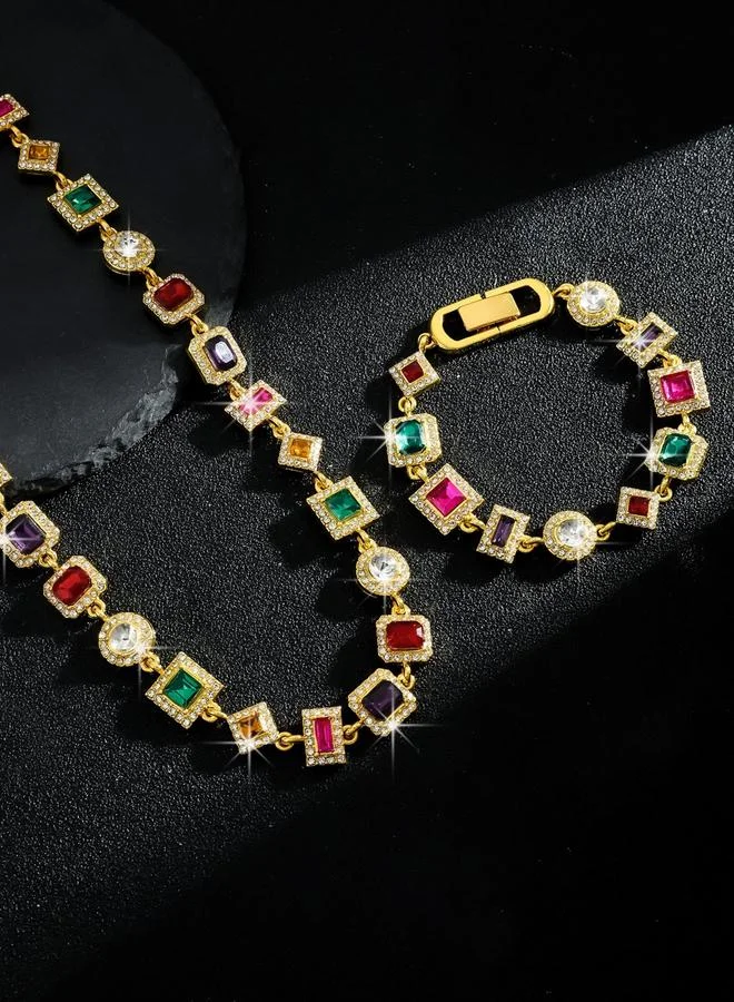 Take Two 2-Piece Colorful Rhinestone Detail Necklace With Bracelet Jewelry Set